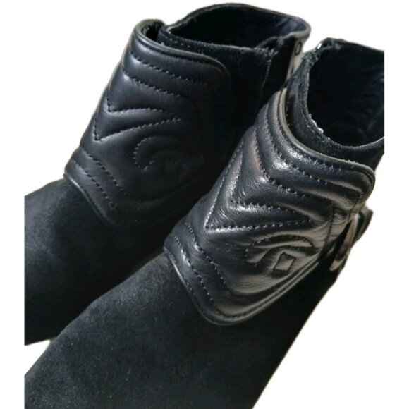 ZARA Womens 7.5  Suede Quilted Leather Ankle Black Pointed Toe Western Booties - Picture 4 of 8